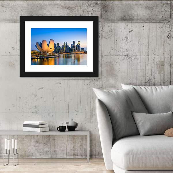 Singapore Skyline At The Marina During Twilight Canvas Wall Art-3 Horizontal-Gallery Wrap-25" x 16"-Tiaracle