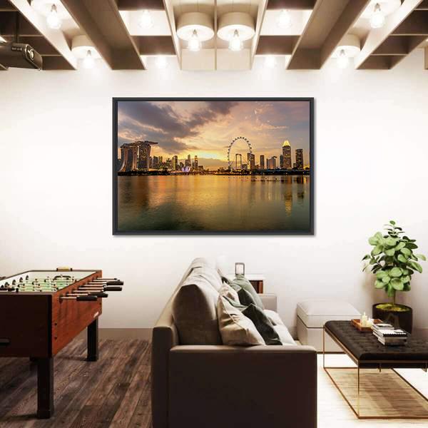 Singapore Skyline Business District Canvas Wall Art-1 Piece-Floating Frame-24" x 16"-Tiaracle