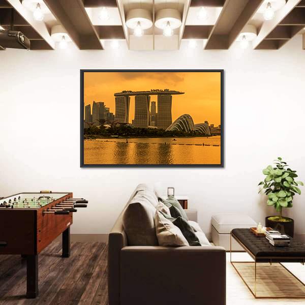 Singapore Skyline Business District Canvas Wall Art-1 Piece-Floating Frame-24" x 16"-Tiaracle
