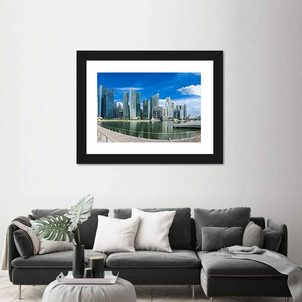 Singapore Skyline Of Business District And Marina Bay Canvas Wall Art-1 Piece-Framed Print-30" x 20"-Tiaracle