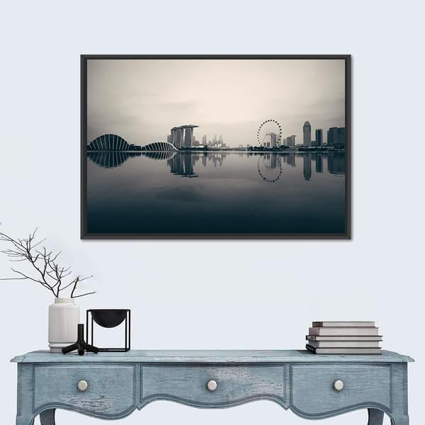Singapore Skyline With Urban Buildings Canvas Wall Art-1 Piece-Floating Frame-24" x 16"-Tiaracle