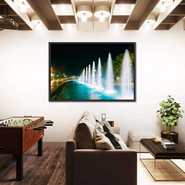 Singing And Dancing Fountains In Batumi Adjara Georgia Canvas Wall Art-1 Piece-Floating Frame-24" x 16"-Tiaracle