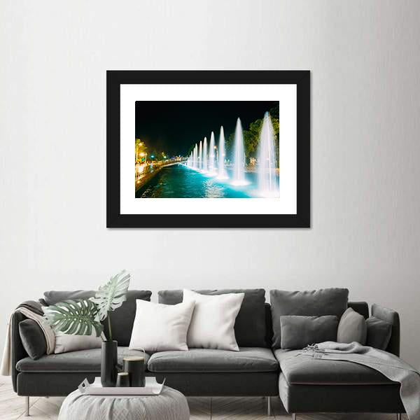 Singing And Dancing Fountains In Batumi Adjara Georgia Canvas Wall Art-1 Piece-Framed Print-20" x 16"-Tiaracle