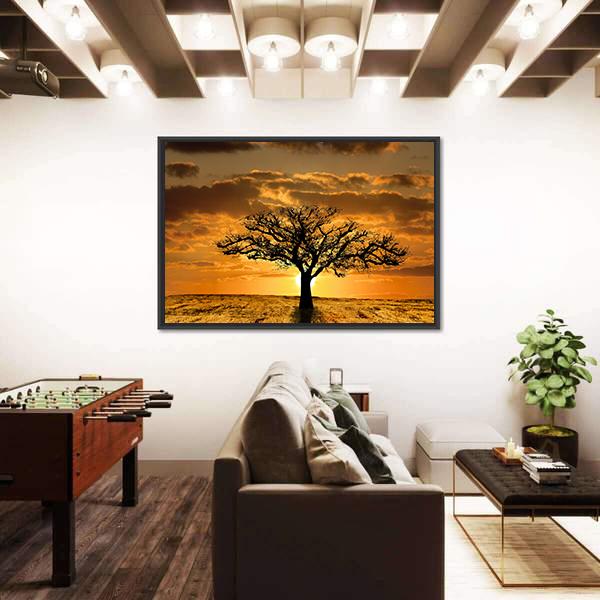 Single Tree Dying During Sunset Canvas Wall Art-3 Horizontal-Gallery Wrap-25" x 16"-Tiaracle