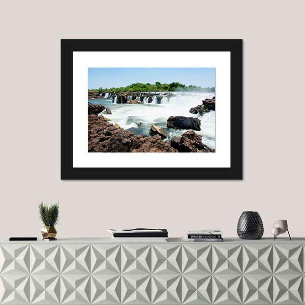 Sioma Falls In The Zambezi River In Africa Canvas Wall Art-1 Piece-Framed Print-20" x 16"-Tiaracle