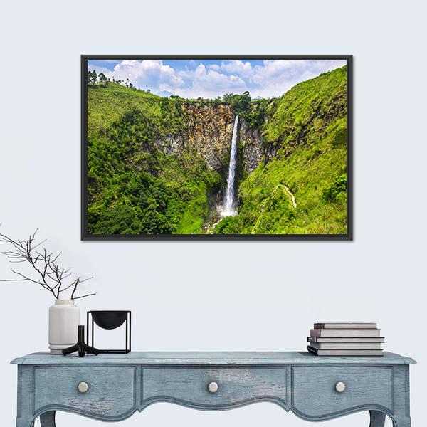 Sipisopiso Waterfall In Northern Sumatra Indonesia Canvas Wall Art-1 Piece-Floating Frame-24" x 16"-Tiaracle