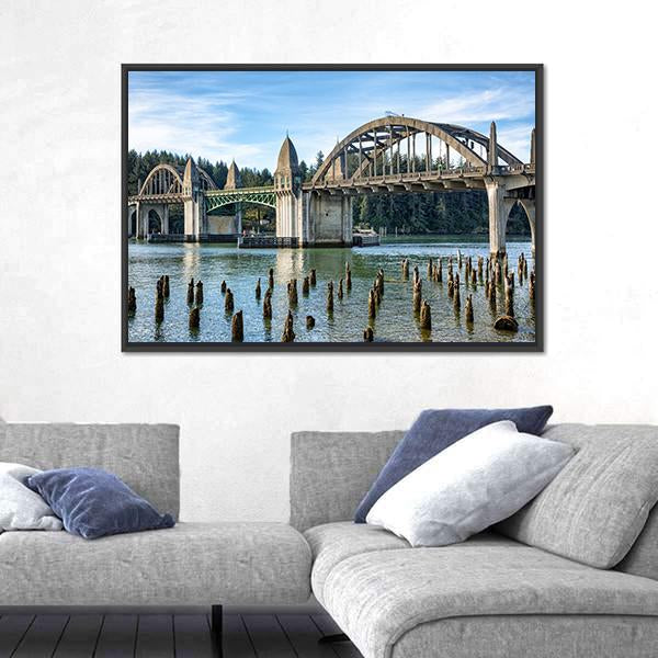 Siuslaw River Bridge In Florence Canvas Wall Art-3 Horizontal-Gallery Wrap-25" x 16"-Tiaracle