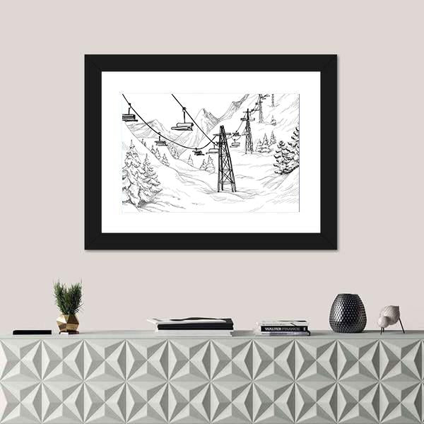 Ski Lift Sketch Canvas Wall Art-1 Piece-Framed Print-20" x 16"-Tiaracle