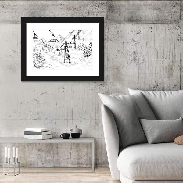 Ski Lift Sketch Canvas Wall Art-3 Horizontal-Gallery Wrap-25" x 16"-Tiaracle