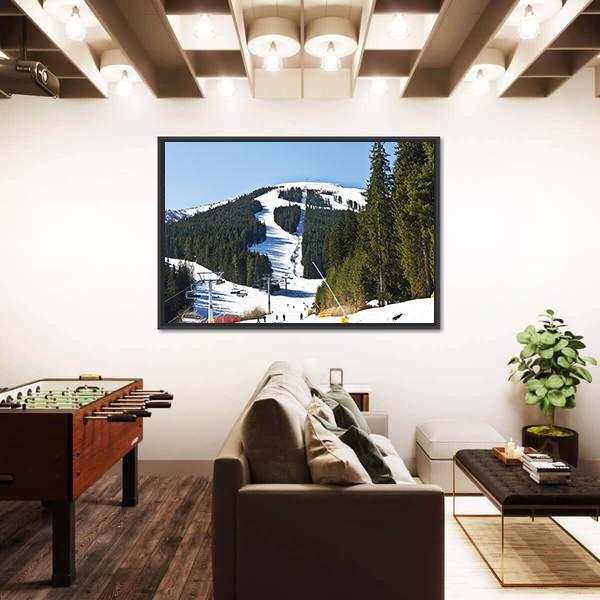 Ski Slope At Winter Resort Bansko Canvas Wall Art-1 Piece-Floating Frame-24" x 16"-Tiaracle