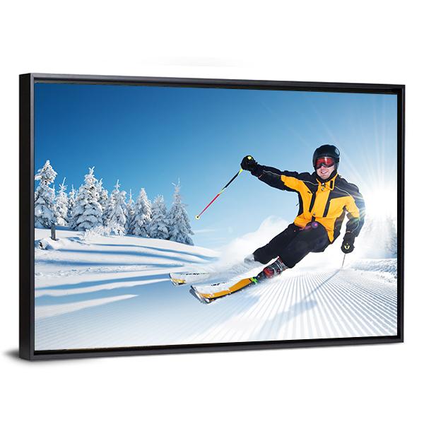 Skier In Mountains Canvas Wall Art-3 Horizontal-Gallery Wrap-25" x 16"-Tiaracle