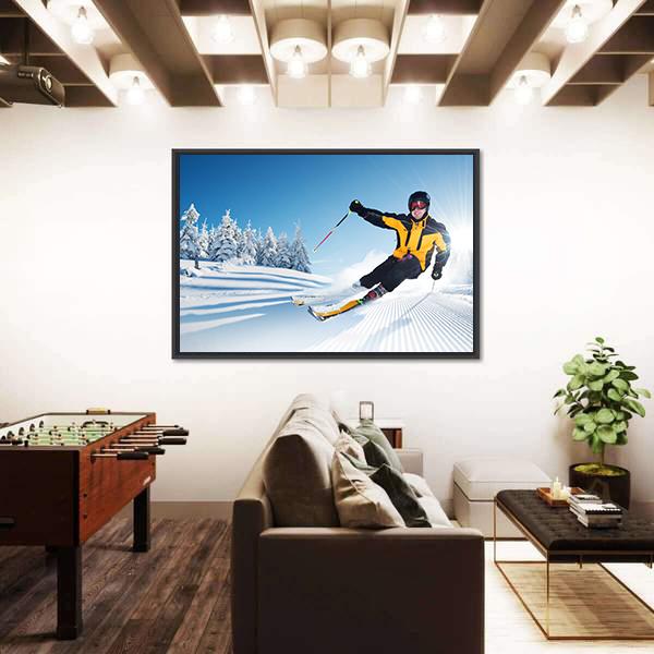 Skier In Mountains Canvas Wall Art-3 Horizontal-Gallery Wrap-25" x 16"-Tiaracle