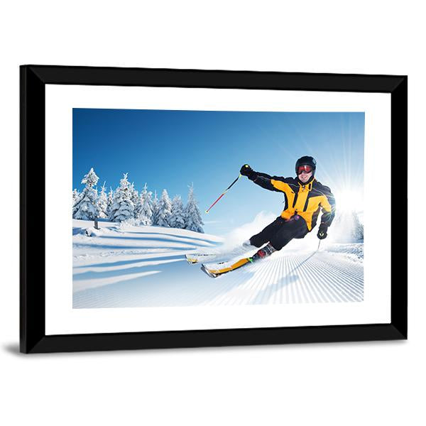 Skier In Mountains Canvas Wall Art-3 Horizontal-Gallery Wrap-25" x 16"-Tiaracle