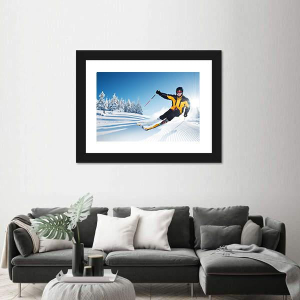 Skier In Mountains Canvas Wall Art-3 Horizontal-Gallery Wrap-25" x 16"-Tiaracle