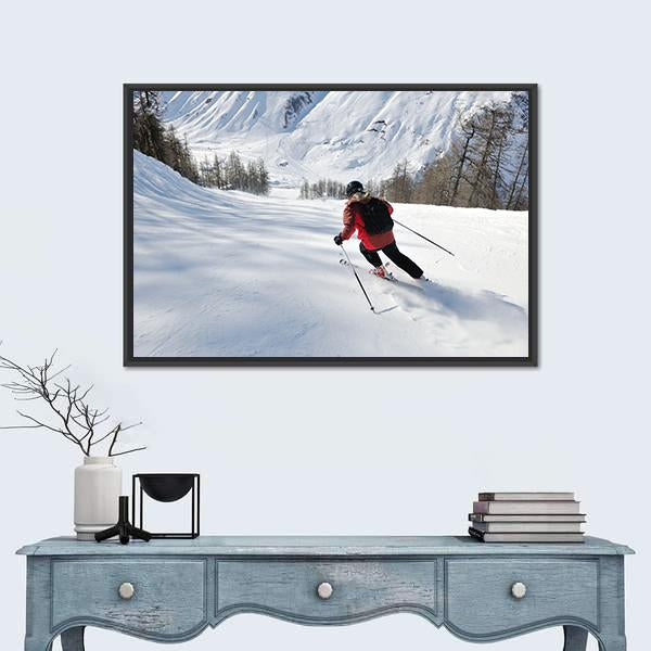 Skier Skiing Downhill Canvas Wall Art-1 Piece-Floating Frame-24" x 16"-Tiaracle