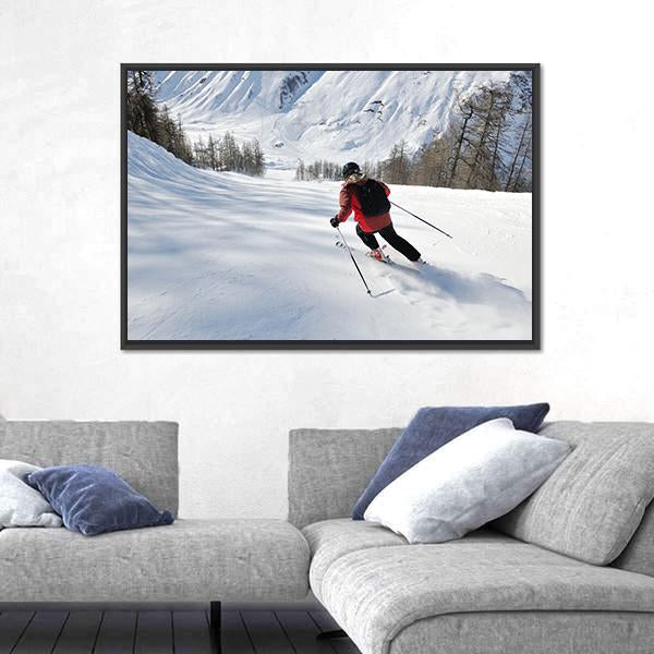 Skier Skiing Downhill Canvas Wall Art-3 Horizontal-Gallery Wrap-25" x 16"-Tiaracle