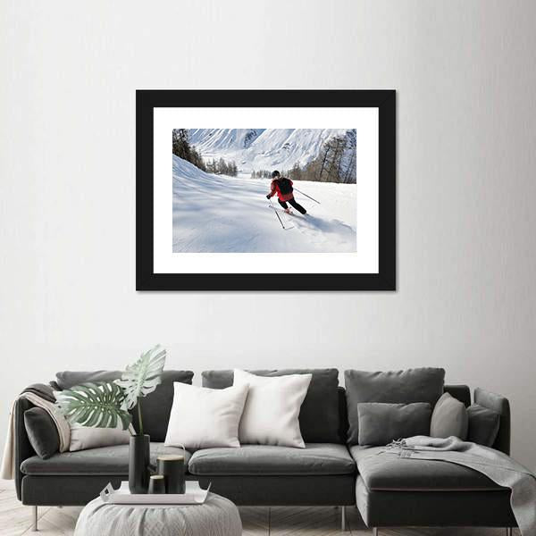 Skier Skiing Downhill Canvas Wall Art-3 Horizontal-Gallery Wrap-25" x 16"-Tiaracle