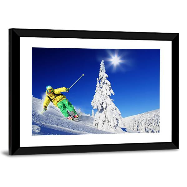 Skier Skiing In High Mountains Canvas Wall Art-3 Horizontal-Gallery Wrap-25" x 16"-Tiaracle