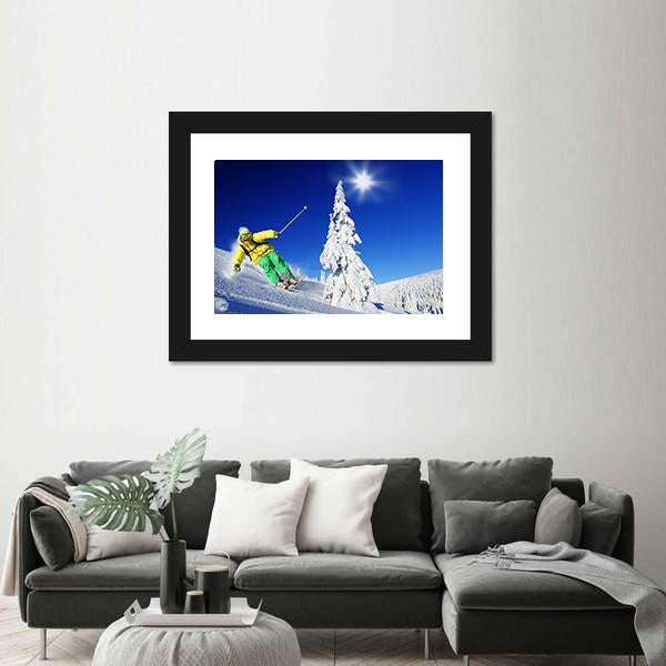Skier Skiing In High Mountains Canvas Wall Art-3 Horizontal-Gallery Wrap-25" x 16"-Tiaracle