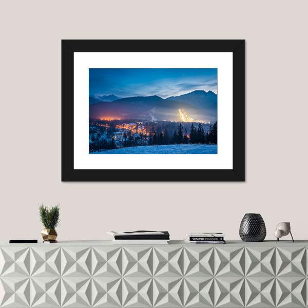 Skiing Competitions In Zakopane At Dusk Canvas Wall Art-1 Piece-Framed Print-20" x 16"-Tiaracle
