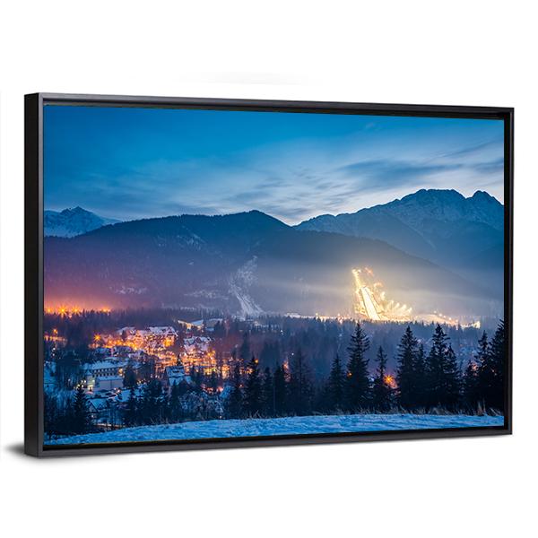 Skiing Competitions In Zakopane At Dusk Canvas Wall Art-3 Horizontal-Gallery Wrap-25" x 16"-Tiaracle