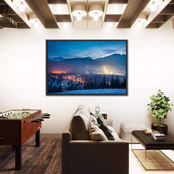 Skiing Competitions In Zakopane At Dusk Canvas Wall Art-3 Horizontal-Gallery Wrap-25" x 16"-Tiaracle
