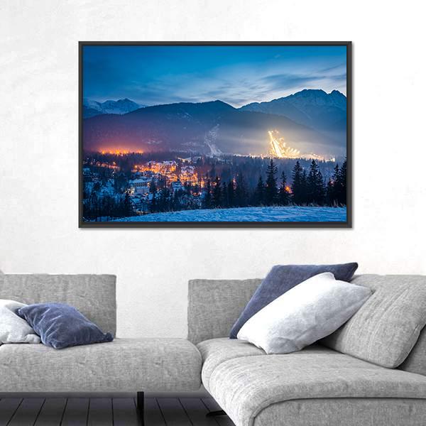 Skiing Competitions In Zakopane At Dusk Canvas Wall Art-3 Horizontal-Gallery Wrap-25" x 16"-Tiaracle