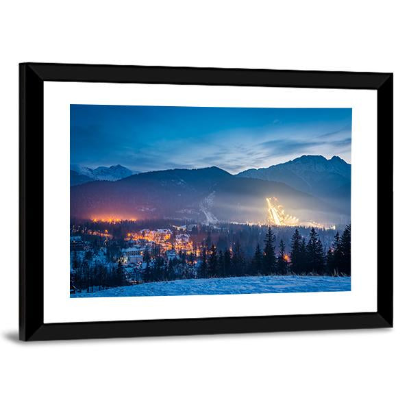 Skiing Competitions In Zakopane At Dusk Canvas Wall Art-3 Horizontal-Gallery Wrap-25" x 16"-Tiaracle