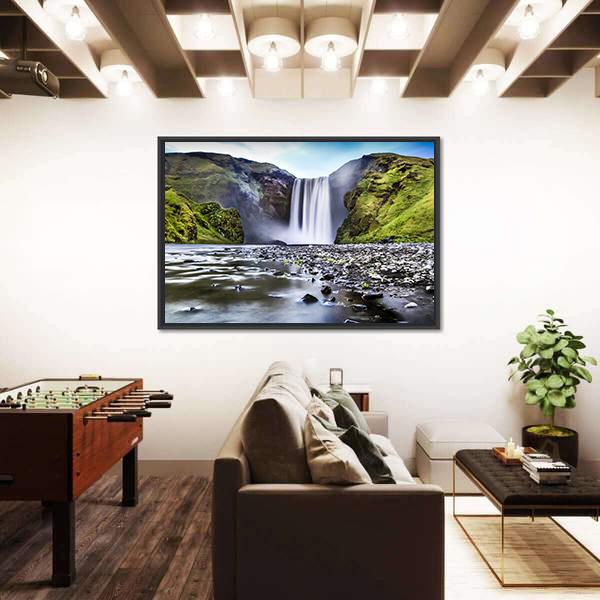 Skogafoss Waterfall In Iceland Canvas Wall Art-1 Piece-Floating Frame-24" x 16"-Tiaracle