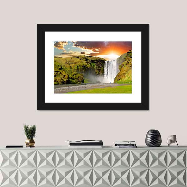 Skogafoss Waterfall In Iceland Canvas Wall Art-1 Piece-Framed Print-30" x 20"-Tiaracle