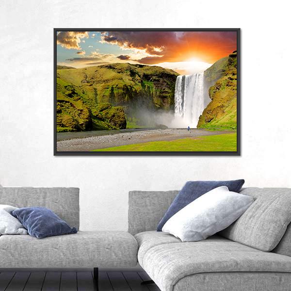 Skogafoss Waterfall In Iceland Canvas Wall Art-5 Horizontal-Gallery Wrap-22" x 12"-Tiaracle