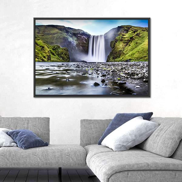 Skogafoss Waterfall In Iceland Canvas Wall Art-5 Horizontal-Gallery Wrap-22" x 12"-Tiaracle