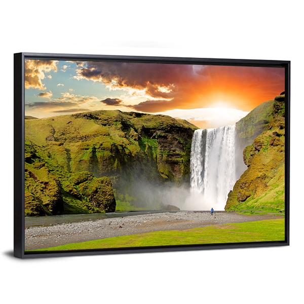 Skogafoss Waterfall In Iceland Canvas Wall Art-5 Horizontal-Gallery Wrap-22" x 12"-Tiaracle