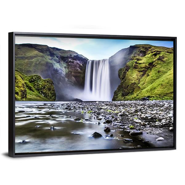 Skogafoss Waterfall In Iceland Canvas Wall Art-5 Horizontal-Gallery Wrap-22" x 12"-Tiaracle