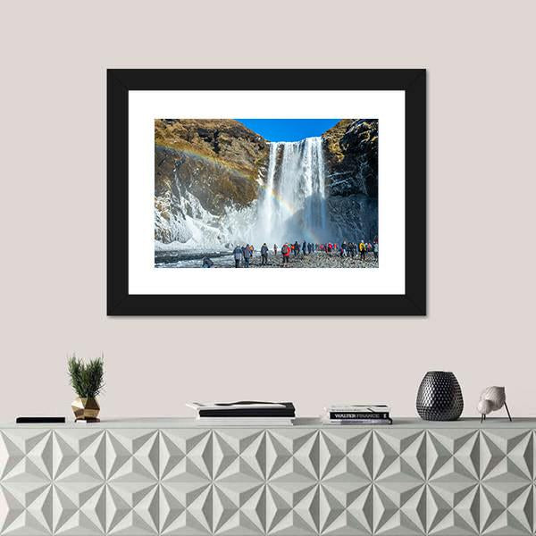 Skogafoss Waterfall In Winter Canvas Wall Art-1 Piece-Framed Print-20" x 16"-Tiaracle