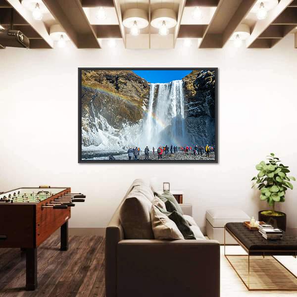 Skogafoss Waterfall In Winter Canvas Wall Art-5 Horizontal-Gallery Wrap-22" x 12"-Tiaracle