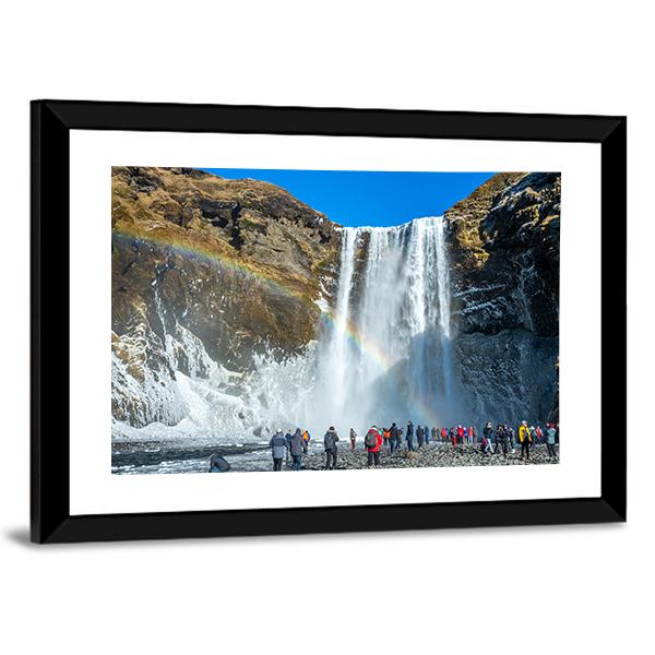 Skogafoss Waterfall In Winter Canvas Wall Art-5 Horizontal-Gallery Wrap-22" x 12"-Tiaracle