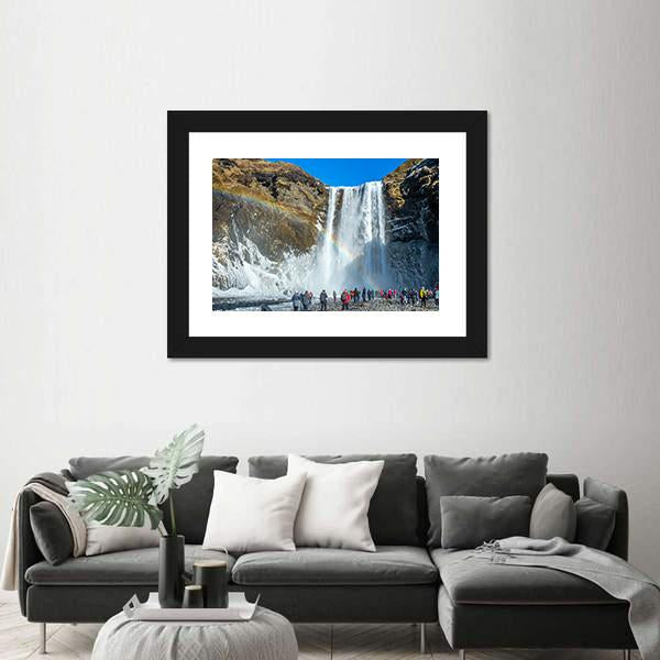 Skogafoss Waterfall In Winter Canvas Wall Art-5 Horizontal-Gallery Wrap-22" x 12"-Tiaracle