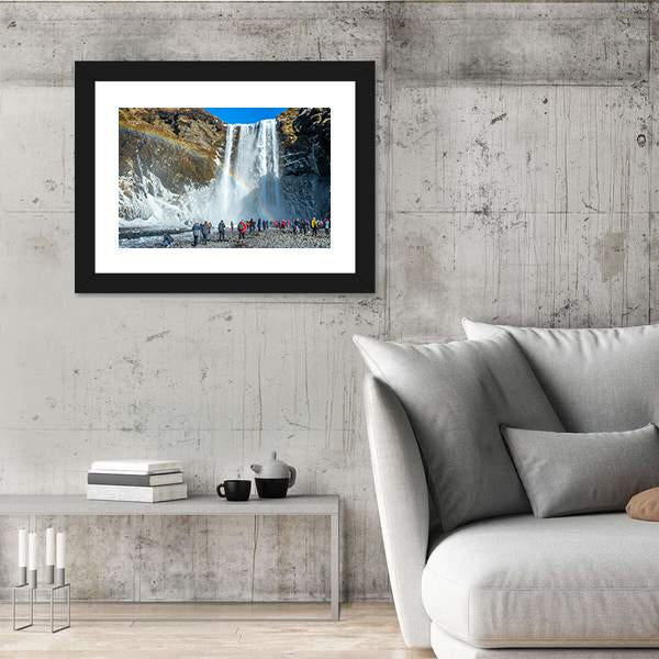 Skogafoss Waterfall In Winter Canvas Wall Art-5 Horizontal-Gallery Wrap-22" x 12"-Tiaracle