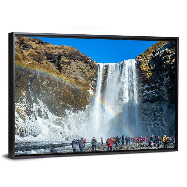 Skogafoss Waterfall In Winter Canvas Wall Art-5 Horizontal-Gallery Wrap-22" x 12"-Tiaracle