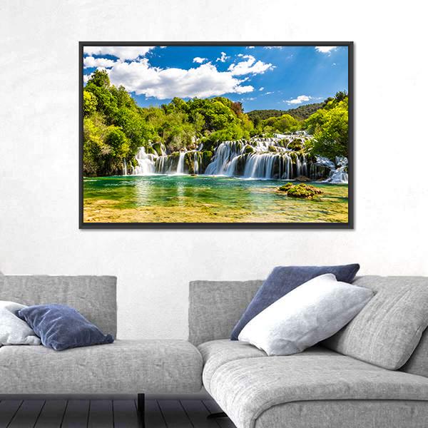 Skradinski Buk Waterfall In Krka National Park Canvas Wall Art-3 Horizontal-Gallery Wrap-25" x 16"-Tiaracle