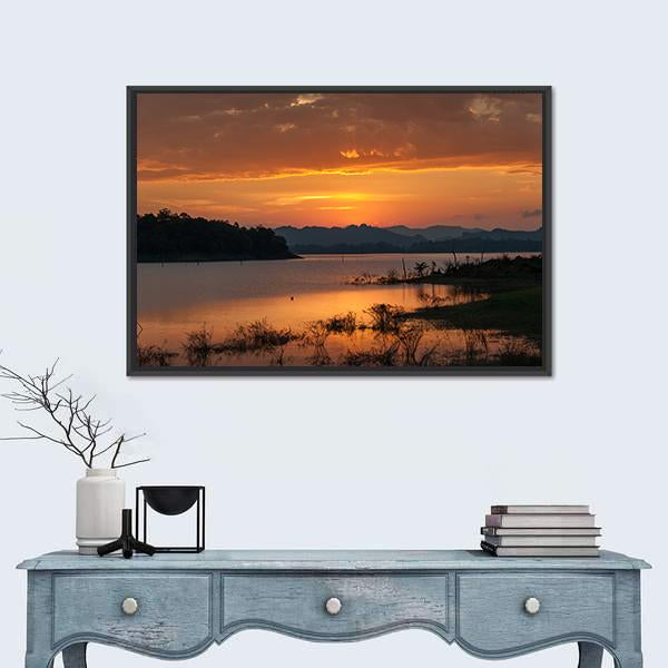 Sky With Cloud At Sunset Over Silhouette Mountains Canvas Wall Art-1 Piece-Floating Frame-24" x 16"-Tiaracle