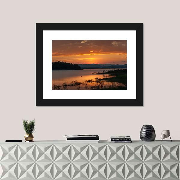 Sky With Cloud At Sunset Over Silhouette Mountains Canvas Wall Art-1 Piece-Framed Print-20" x 16"-Tiaracle