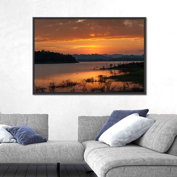 Sky With Cloud At Sunset Over Silhouette Mountains Canvas Wall Art-3 Horizontal-Gallery Wrap-25" x 16"-Tiaracle