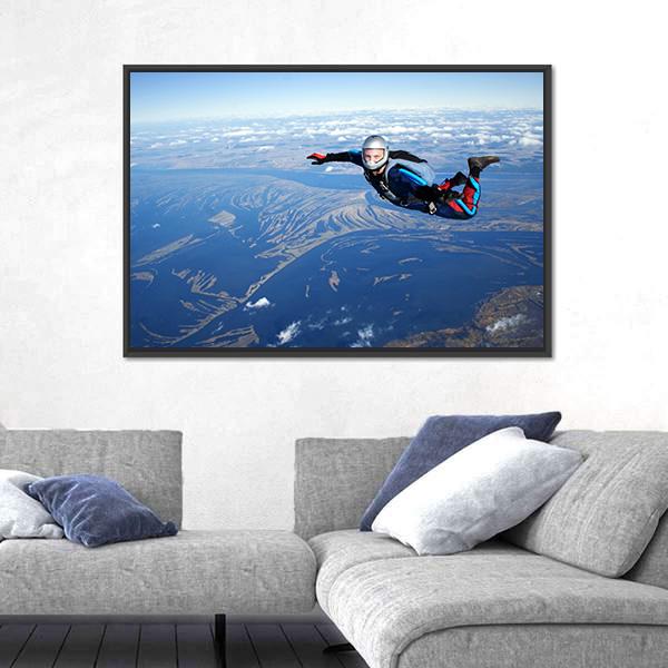 Skydiver Falls Through The Air Canvas Wall Art-5 Horizontal-Gallery Wrap-22&quot; x 12&quot;-Tiaracle