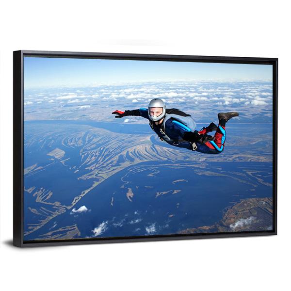 Skydiver Falls Through The Air Canvas Wall Art-5 Horizontal-Gallery Wrap-22" x 12"-Tiaracle