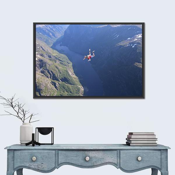 Skydiver In The Air Canvas Wall Art-1 Piece-Floating Frame-24" x 16"-Tiaracle