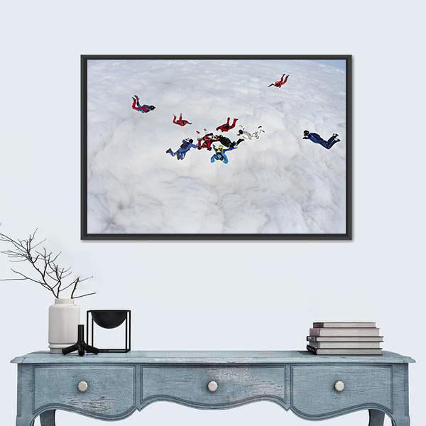 Skydivers Above The Clouds Canvas Wall Art-1 Piece-Floating Frame-24" x 16"-Tiaracle
