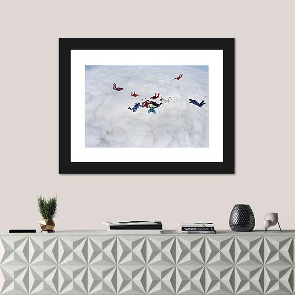 Skydivers Above The Clouds Canvas Wall Art-1 Piece-Framed Print-20" x 16"-Tiaracle