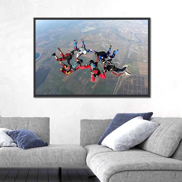 Skydivers Groups Moving Towards Ground Canvas Wall Art-5 Horizontal-Gallery Wrap-22" x 12"-Tiaracle